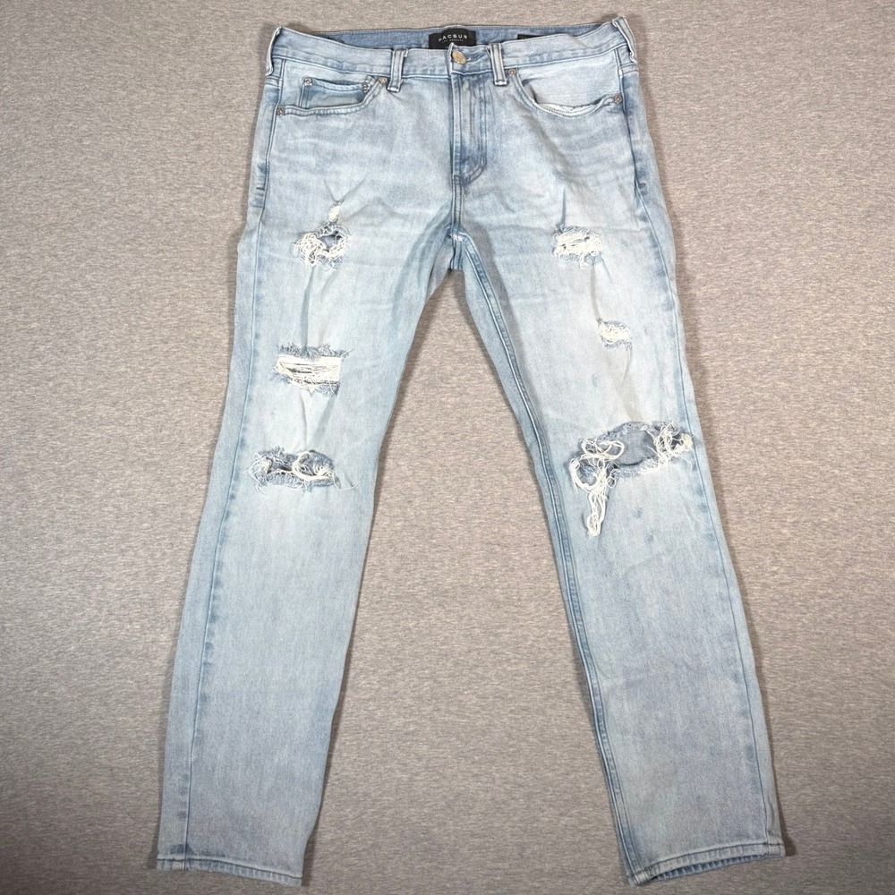 PacSun Mens Skinny Jeans Light Wash Distressed Comfort Stretch 32x30 Blue Denim